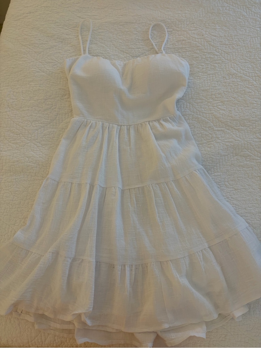 Princess Polly White Spaghetti-Strap Tiered Mini Dress with Sweetheart Neckline